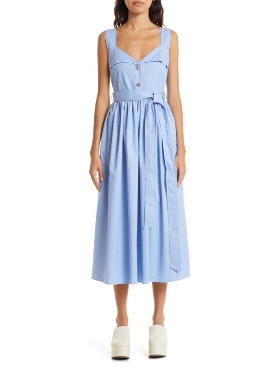 STINE GOYA Dresses & Skirts - 🆕 STINE GOYA Stina Belted Midi Dress Rhinestone Buttons Cotton Blue Medium